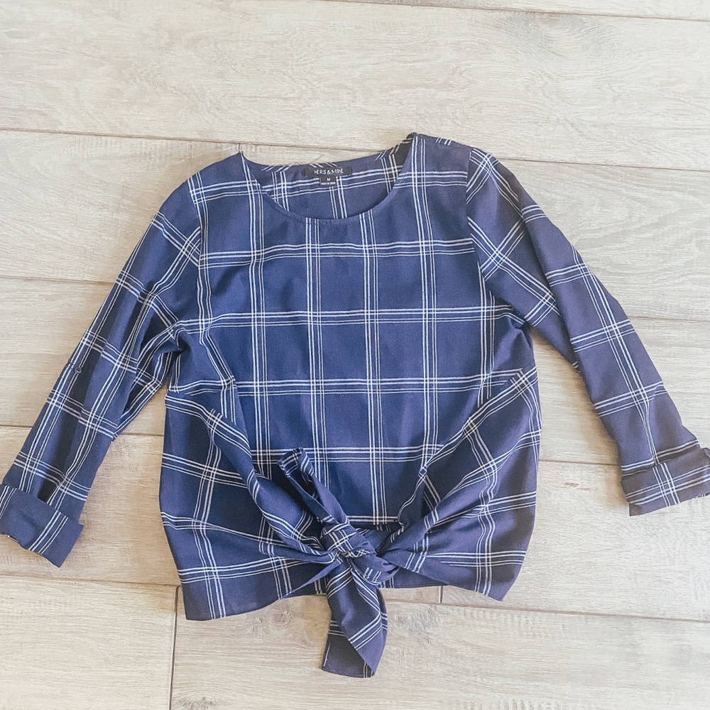 Blue Plaid Front Tie Top